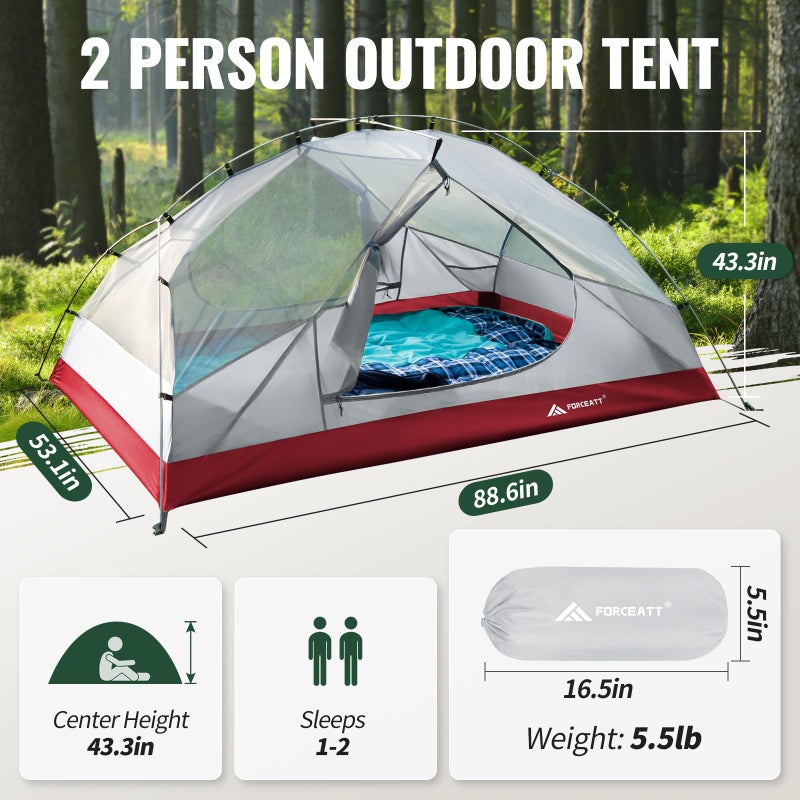 Forceatt Tent for 2 Person is Waterproof and Windproof, Camping Tent for 3 to 4 Seasons,Lightweight Aluminum Pole Backpacking Tent Can be Set Up Quickly,Great for Hikingâ€¦ - Image 4